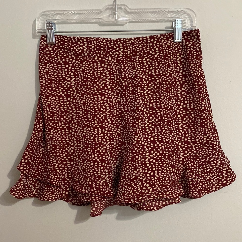 Just Quella Women’s 4-6 Red Speckled High Waist Ruffled Mini Skirt Side Tie
